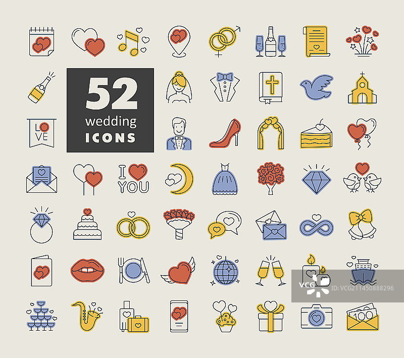 婚礼结婚新娘图标合集图片素材