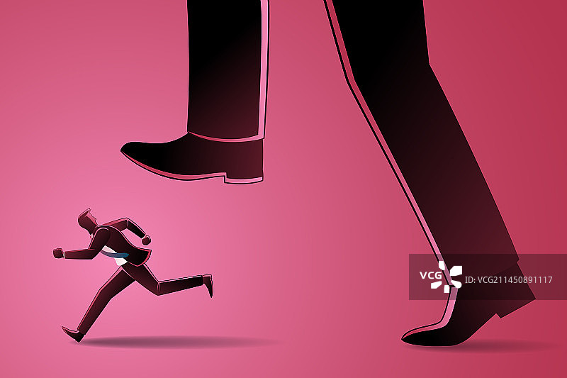 商业概念：商人逃离巨型脚图片素材