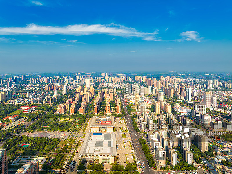 河南省许昌市许都广场（许都大剧院、许昌博物馆）城市天际线夏季航拍图片素材