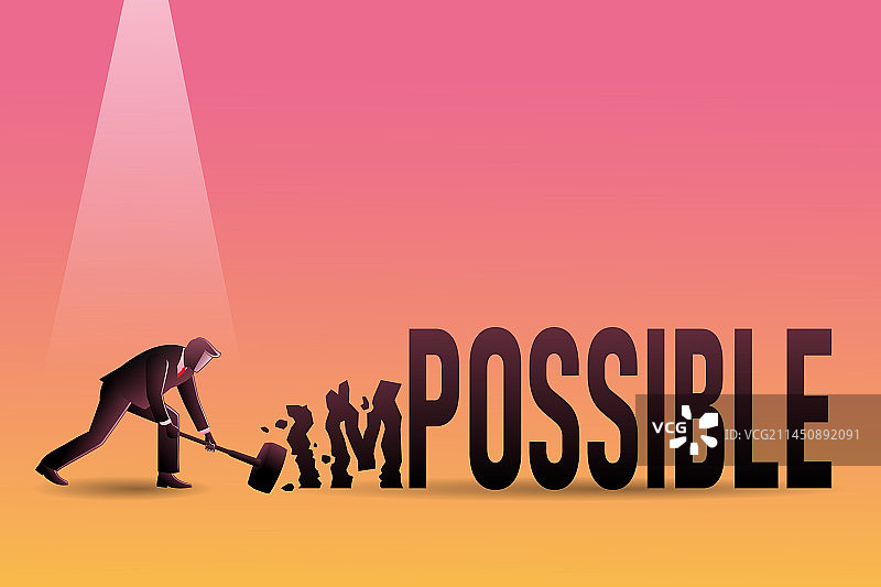 用锤子击碎“不可能”的商人图片素材