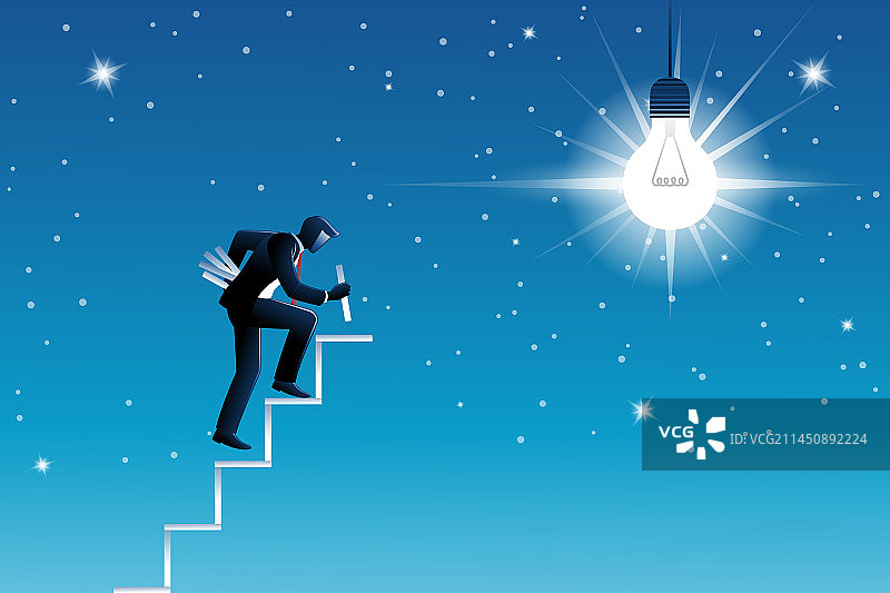 商业概念：商人建造楼梯图片素材