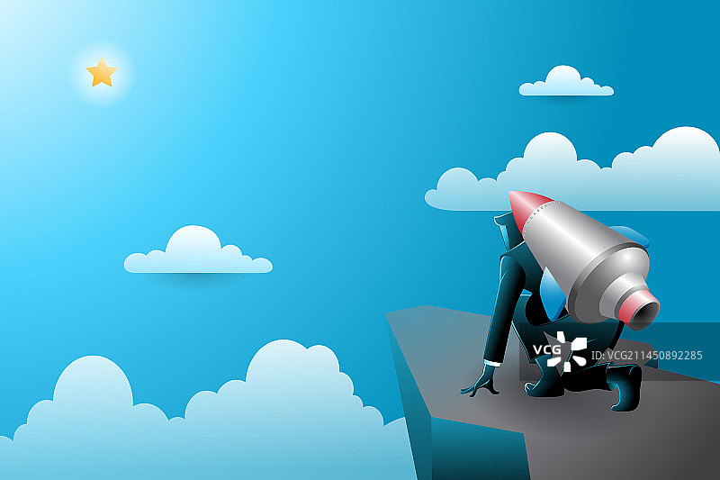 站在悬崖边，手持火箭的商人图片素材