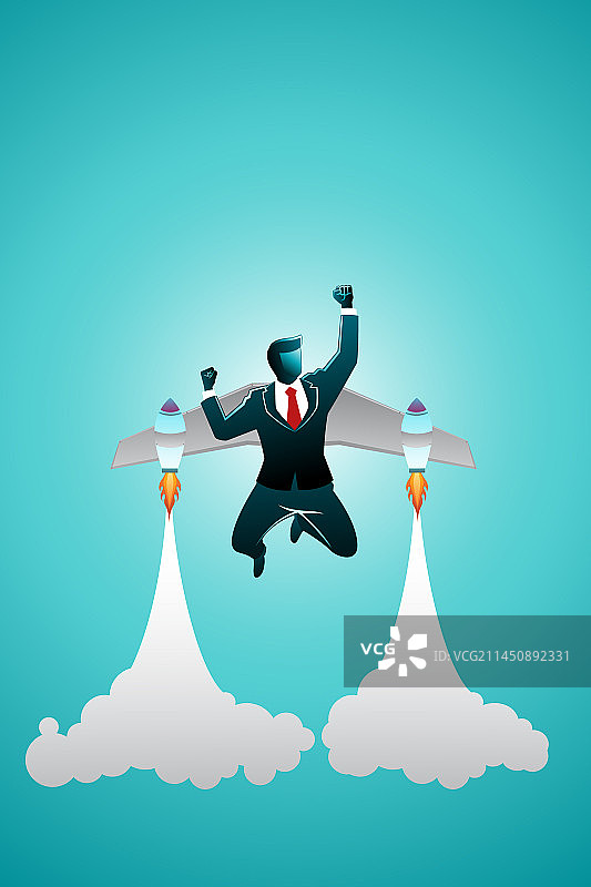 商业概念：乘坐火箭飞行的商人图片素材