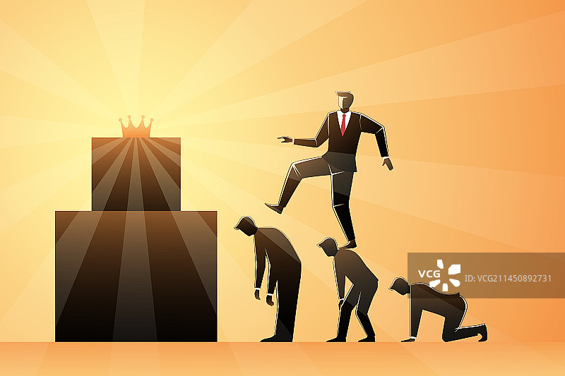 踩着同事往上爬的商人图片素材