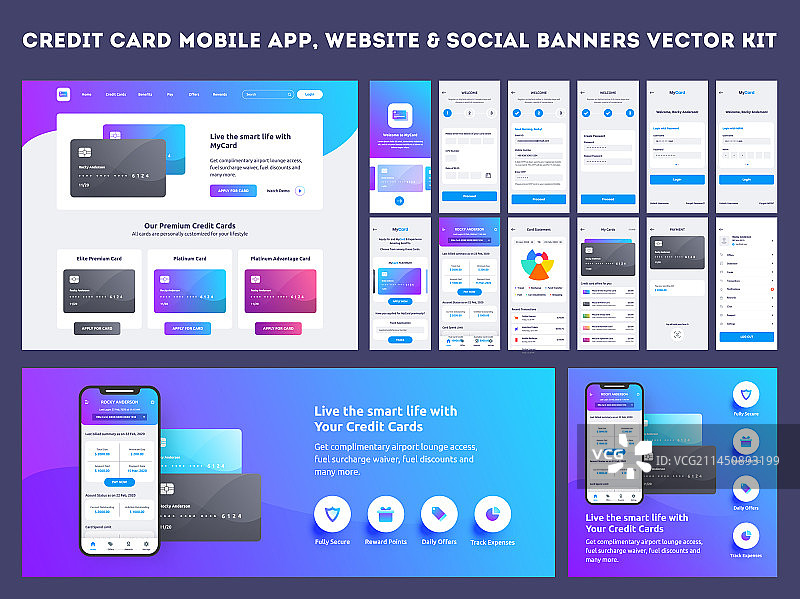 在线支付或信用卡APP的UI套件图片素材