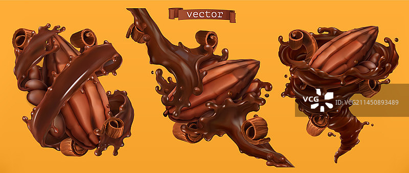 可可豆和巧克力碎屑飞溅图片素材