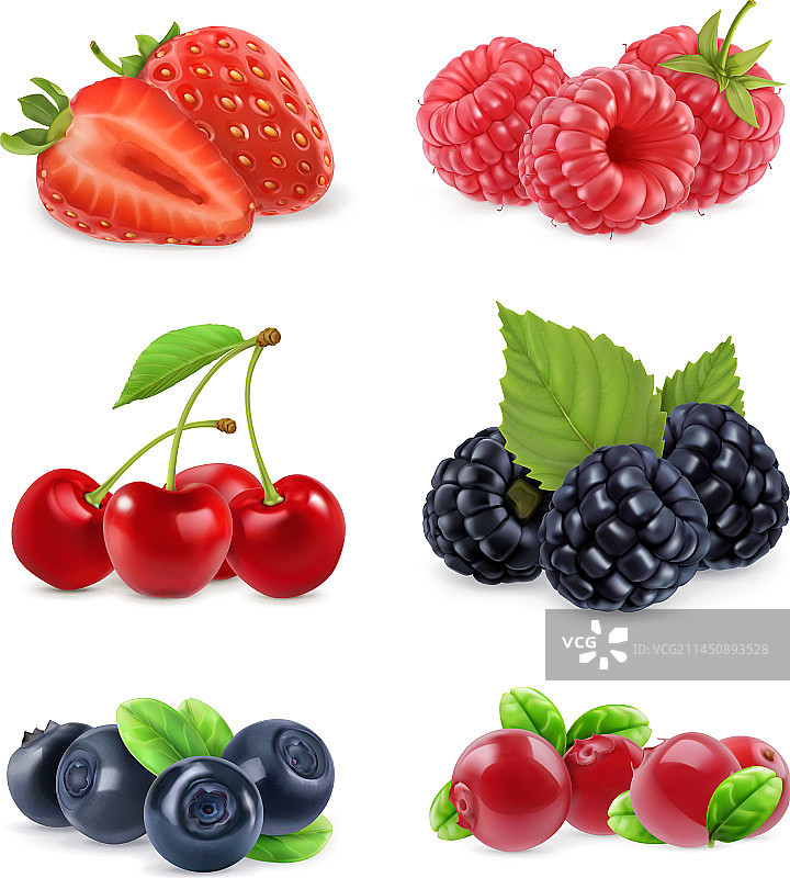 森林浆果甜水果逼真3D图标集图片素材