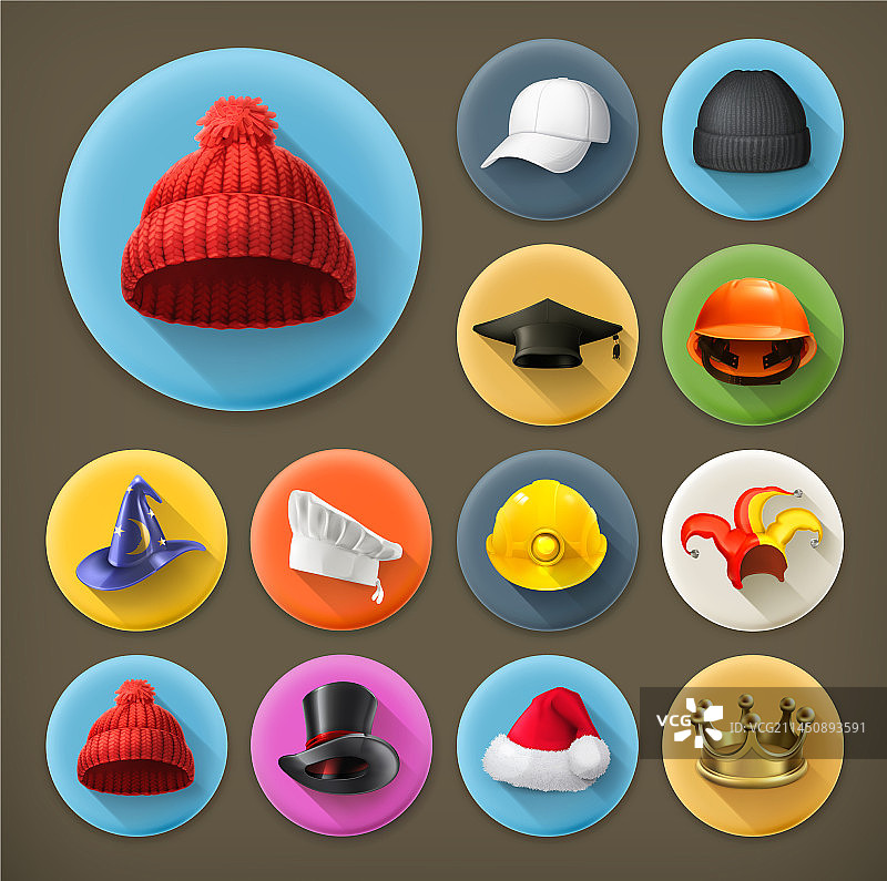 帽子长阴影图标集图片素材