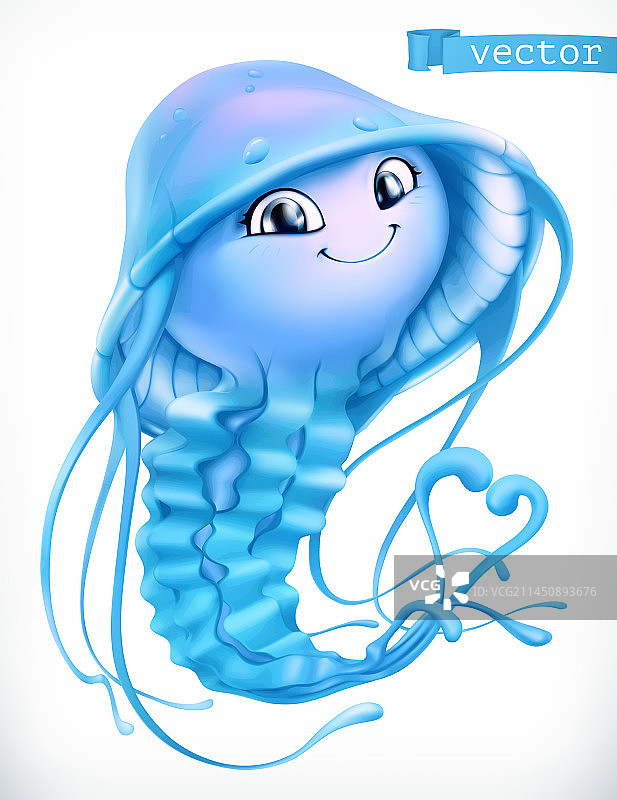 水母卡通形象趣味动物3D图标图片素材