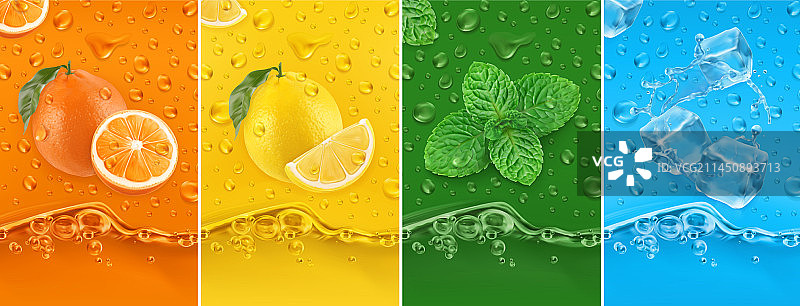 多汁新鲜的橙子柠檬薄荷冰水图片素材