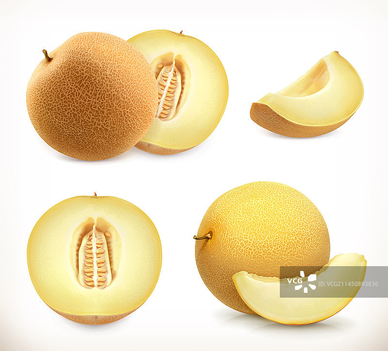 3D甜瓜水果切块图标集图片素材