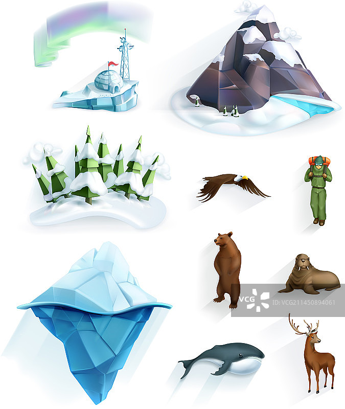 极地冬季仙境低多边形风格图片素材