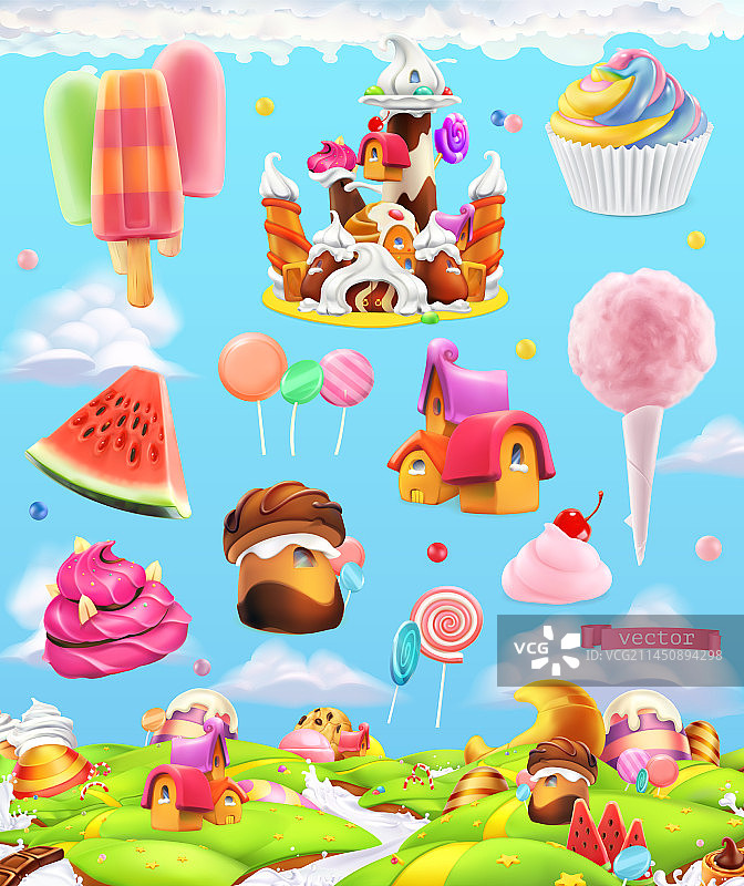 甜蜜糖果乐园卡通游戏背景3D素材图片素材