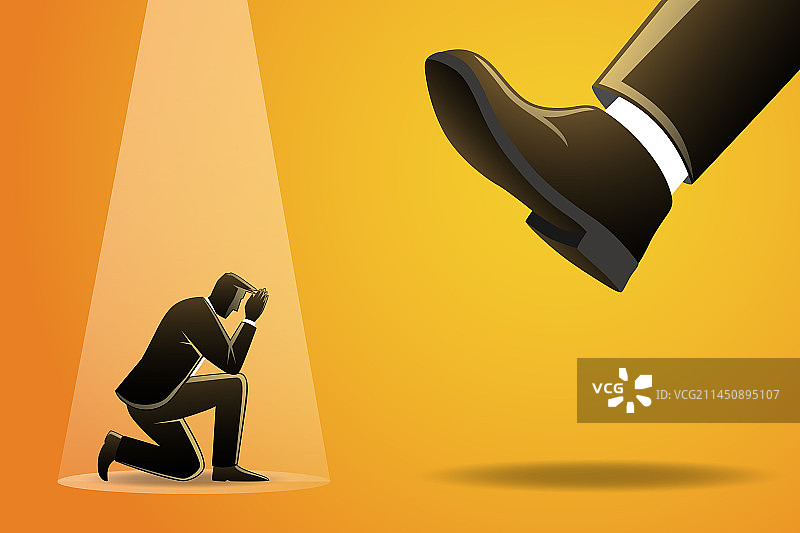 商务人士跪在大脚下图片素材