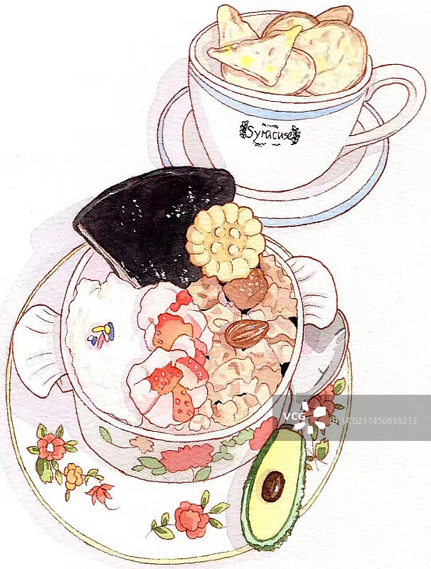 白色背景下早餐的高角度视图图片素材