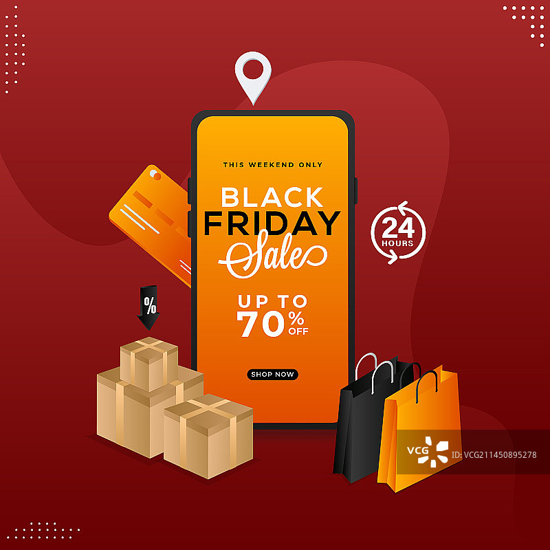 智能手机上的黑色星期五促销App，70%折扣图片素材
