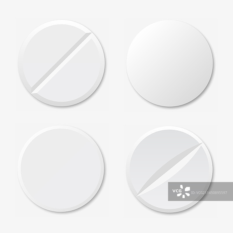 白色背景上的多种逼真药丸组合图片素材