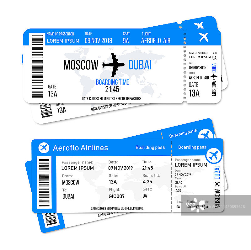 逼真带乘客信息的机票设计图片素材