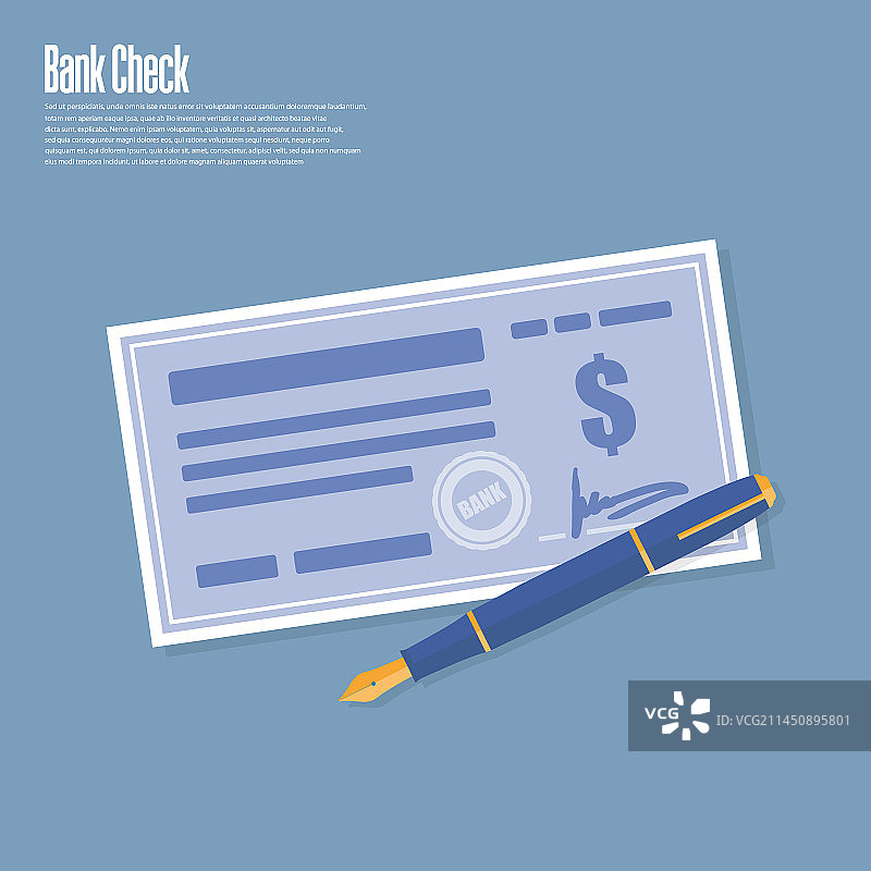 带笔的银行支票扁平设计图片素材