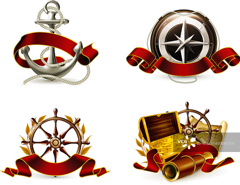 船锚藏宝图指南针风向标金钱箱图片素材