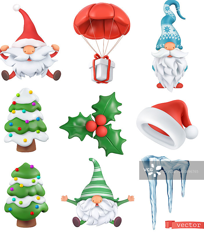 圣诞卡通3D图标套装：圣诞老人图片素材
