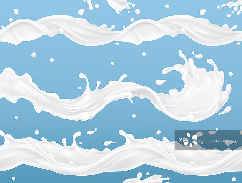 逼真的3D牛奶飞溅波浪无缝图案图片素材