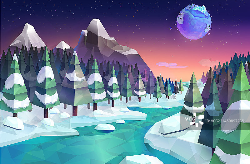 冬季森林背景低多边形风格图片素材
