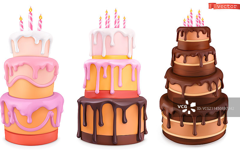 带蜡烛的生日蛋糕卡通图案图片素材