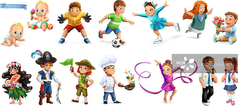 儿童趣味卡通角色3D图标合集图片素材