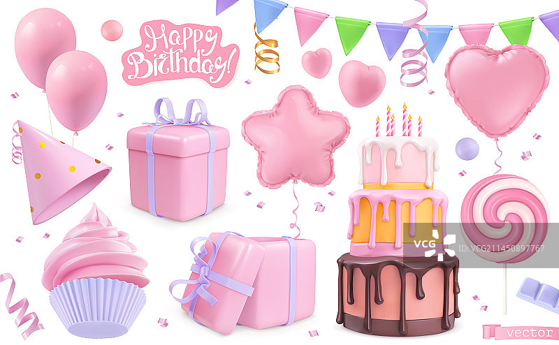 3D生日快乐节日装饰套装图片素材