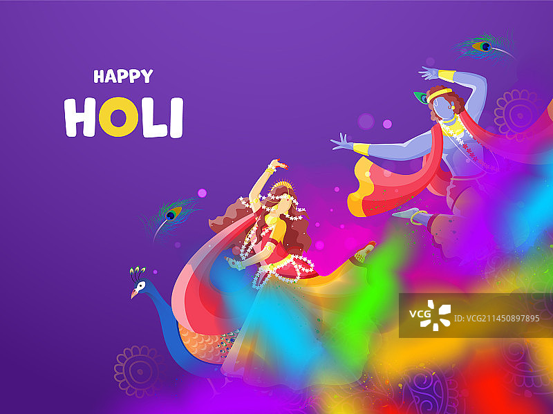 印度神奎师那和拉达庆祝胡里节图片素材