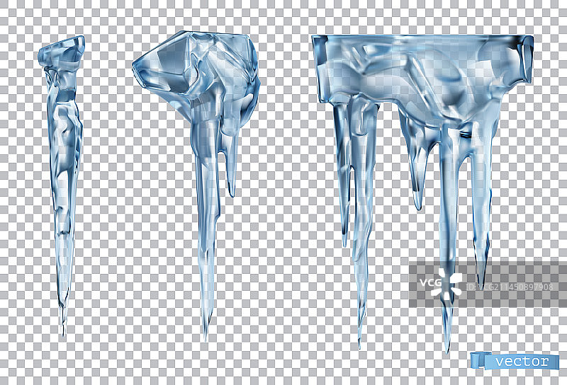 具有透明效果的逼真3D冰柱图片素材