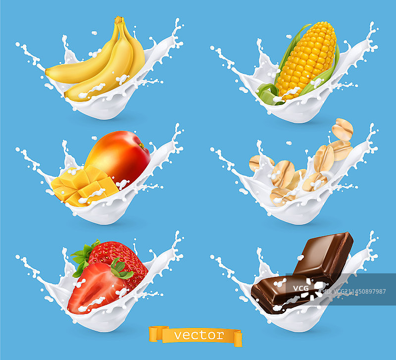 含水果谷物香蕉芒果的奶花图片素材