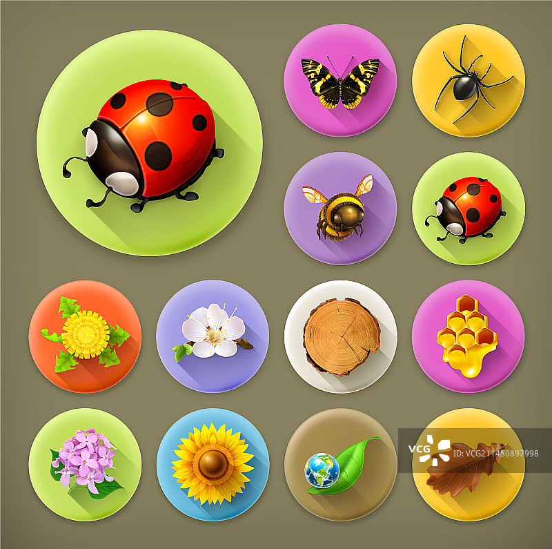 自然生态长阴影图标合集图片素材