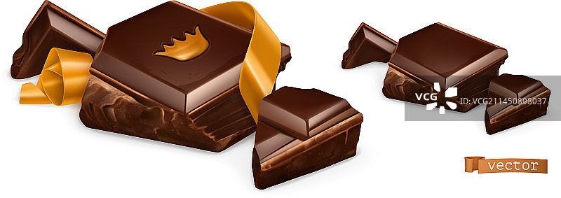 带有3D金色物体的巧克力块图片素材