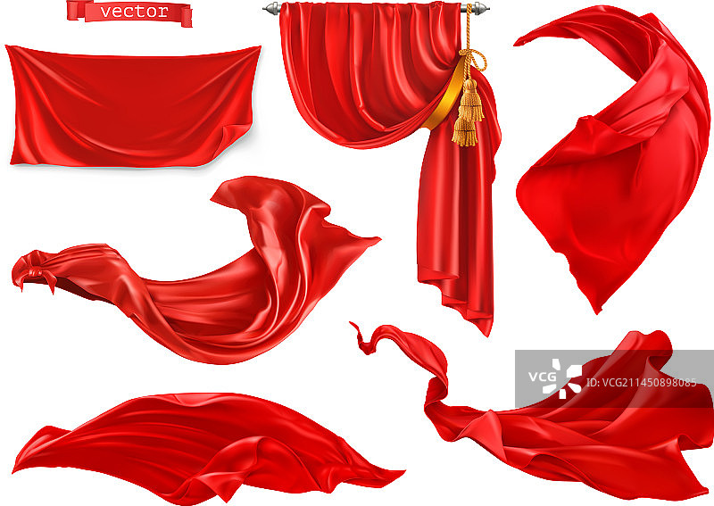 红色窗帘3D逼真素材图片素材