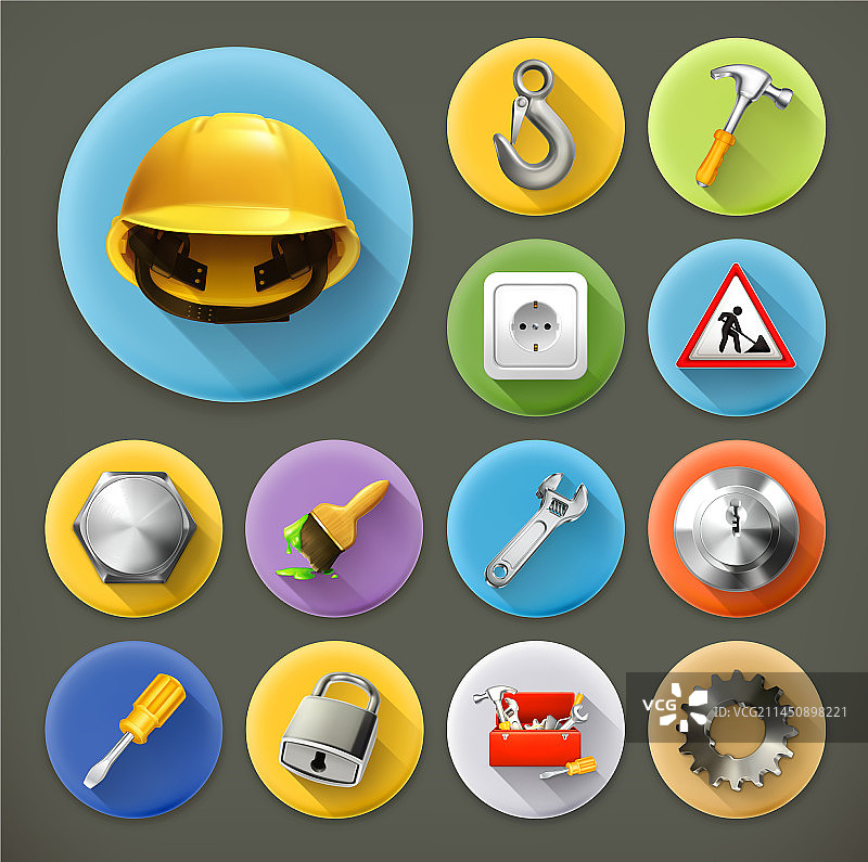 维修服务长阴影图标集图片素材