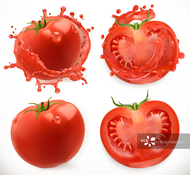 番茄汁新鲜蔬菜3D真实图标集图片素材