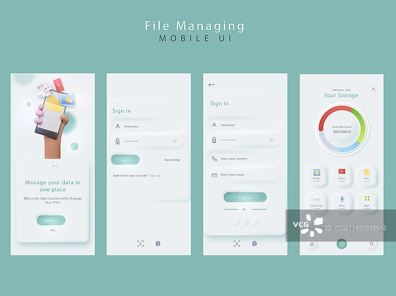 文件管理或数据管理移动UI套件图片素材