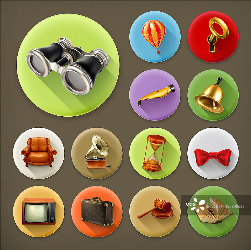 通用长阴影复古图标集图片素材