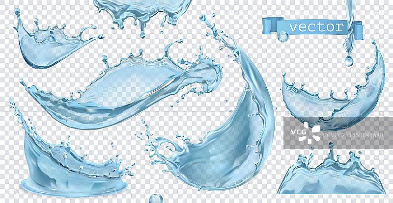 具有透明3D逼真效果的水花图片素材