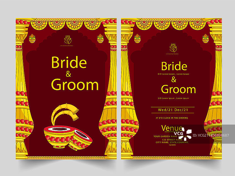 带有场地的印度婚礼请柬模板设计图片素材