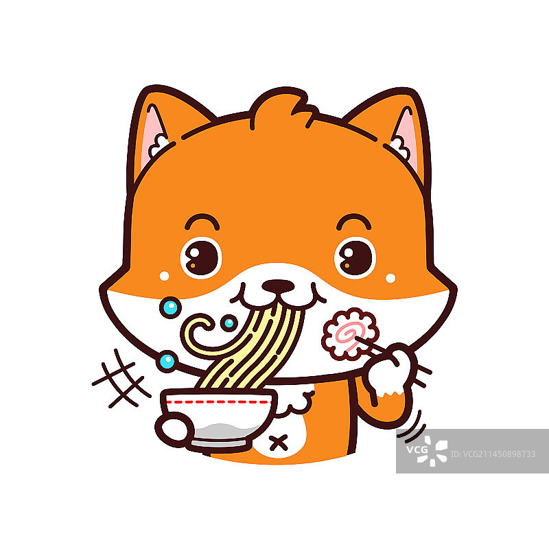 吃拉面的可爱小狐狸图片素材