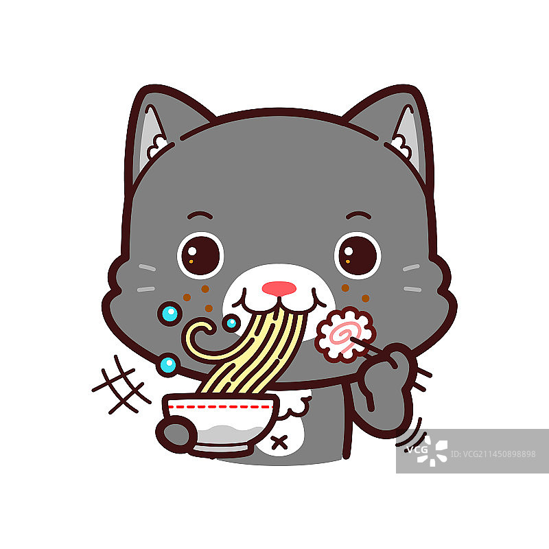 可爱小黑猫吃拉面图片素材