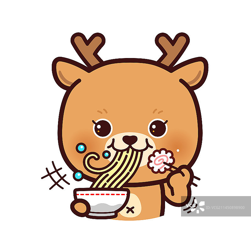 吃拉面的可爱小鹿图片素材