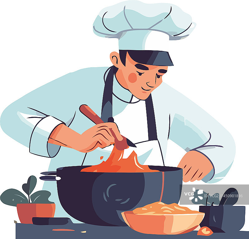 微笑的厨师在炉子上烹饪美味肉类图片素材