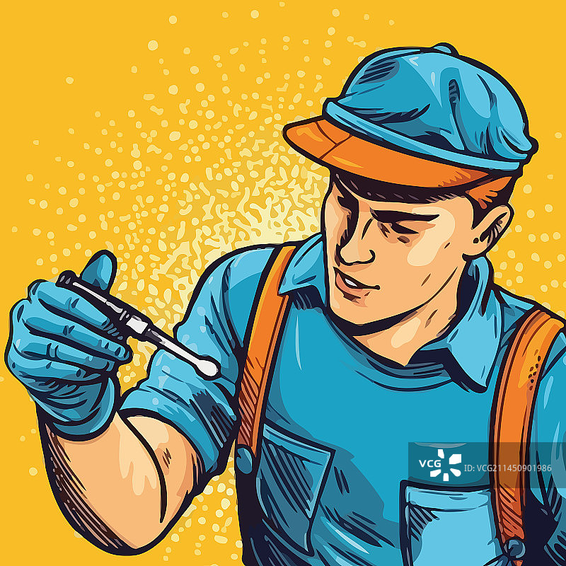 一位快乐的建筑工人拿着扳手图片素材