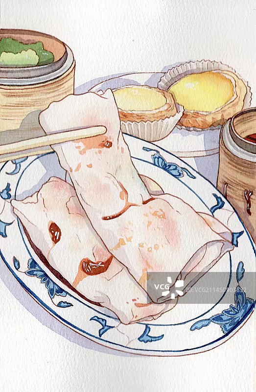 餐桌上盘子里的食物的高角度视图图片素材