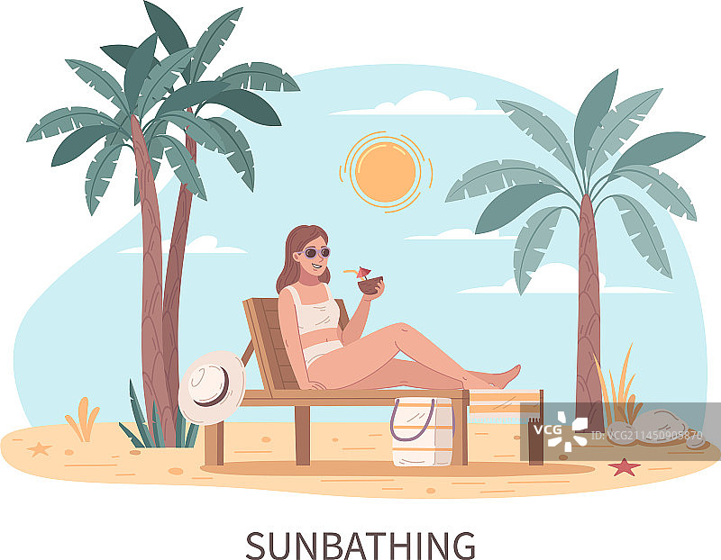 海滩活动扁平卡通设计图片素材