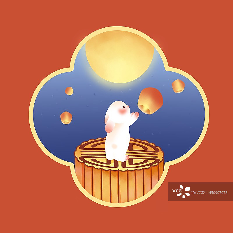 中秋节兔子放孔明灯图片素材